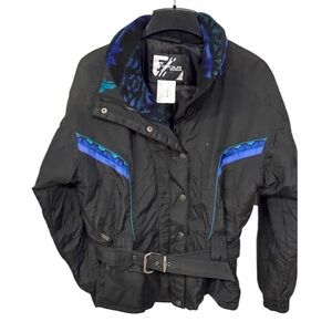 Vintage Tyrolia Snow Ski Black Belted Purple Blue Hooded Jacket, 8